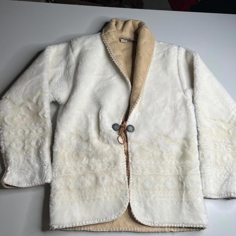 Natural Reflections White Faux Fur Jacket Western Sherpa Coat Made in USA S